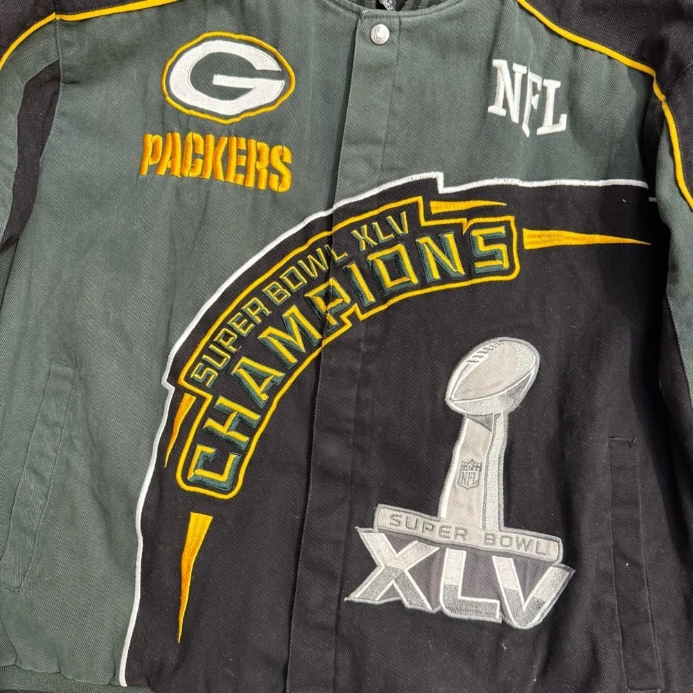 NFL Packers Champions Bomber Button Jacket - Black and Green XXL